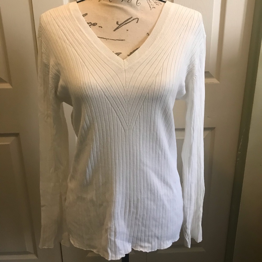 White V-neck sweater